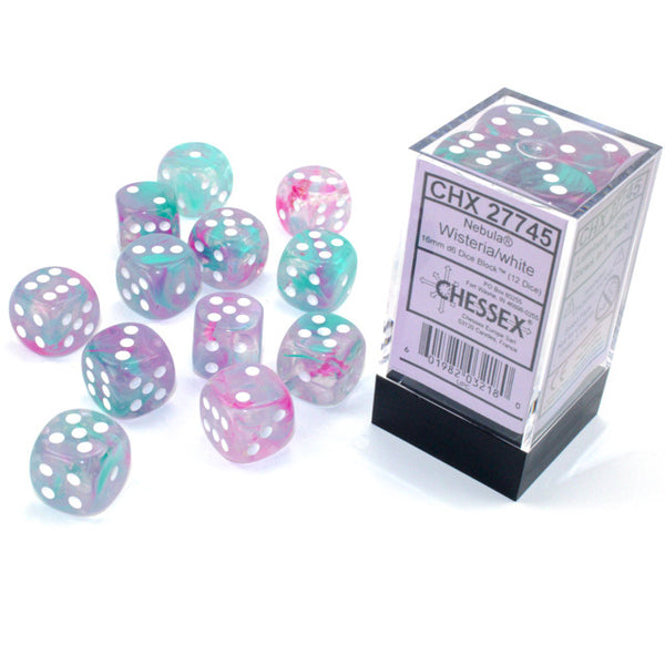 Nebula 16mm d6 Wisteria/white Luminary Luminary Dice Block (12 dice) - Brain Spice