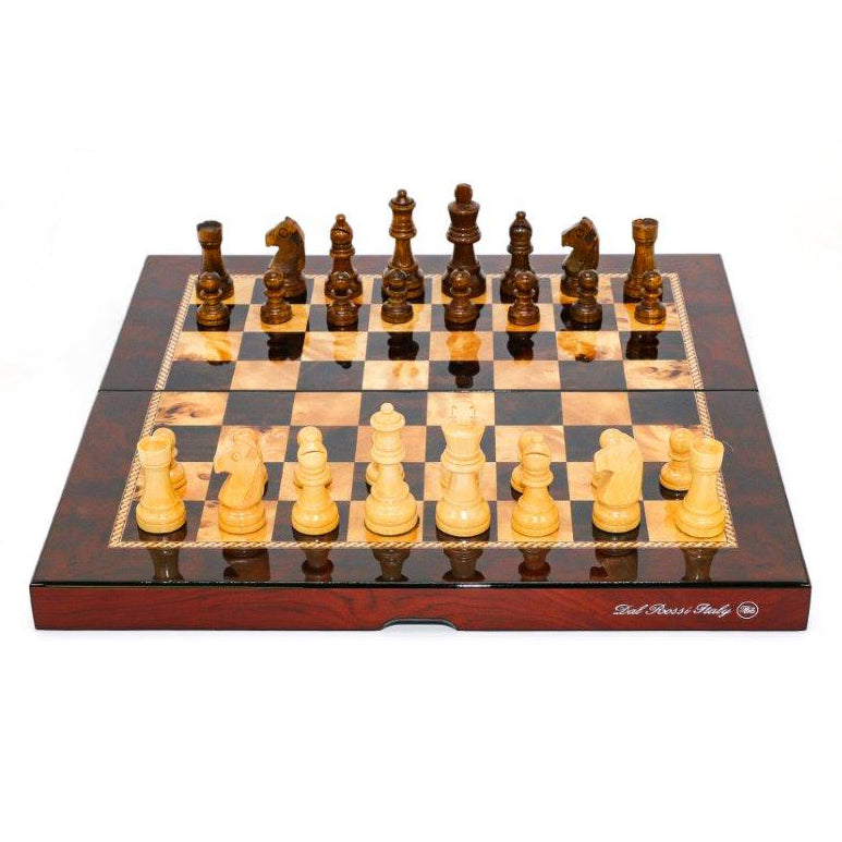 Chess Set - Folding - Mahogany Finish 16inch - Brain Spice