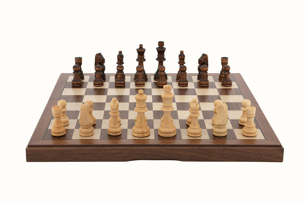 Chess Set - Folding - Walnut Inlaid 15inch - Brain Spice