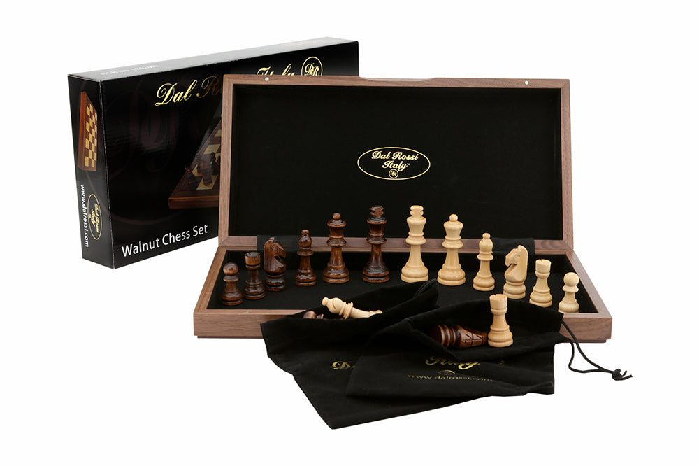 Chess Set - Folding - Walnut Inlaid 15inch - Brain Spice