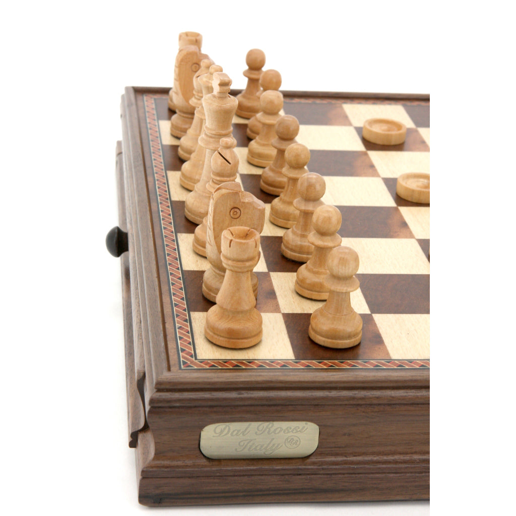 Chess & Checkers Set - With Drawers And Chess Piece Compartments 15inch - Brain Spice