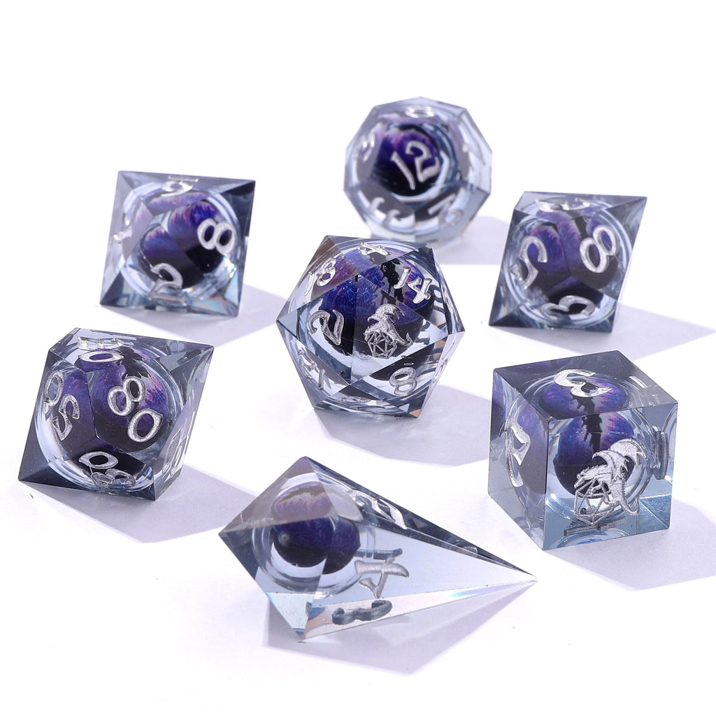 Dragons Eye Purple - Captured Magic 7-Dice Set - Liquid Core Sharp Edge Resin - Brain Spice