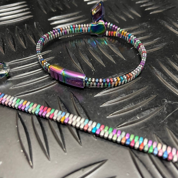 Metal Zipper Bracelet - Oil Slick - Unisex - Brain Spice