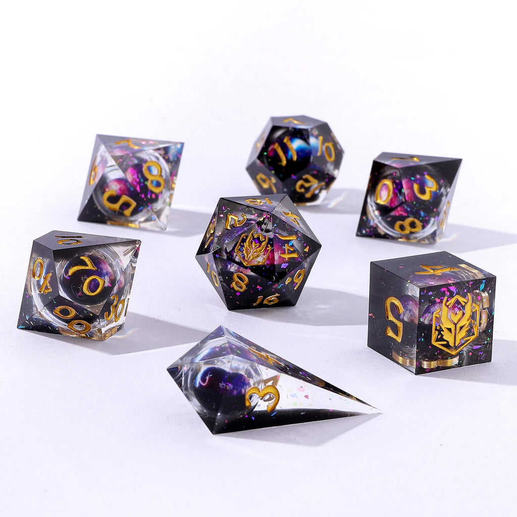 Mystic Orb - Captured Magic 7-Dice Set - Liquid Core Sharp Edge Resin - Brain Spice