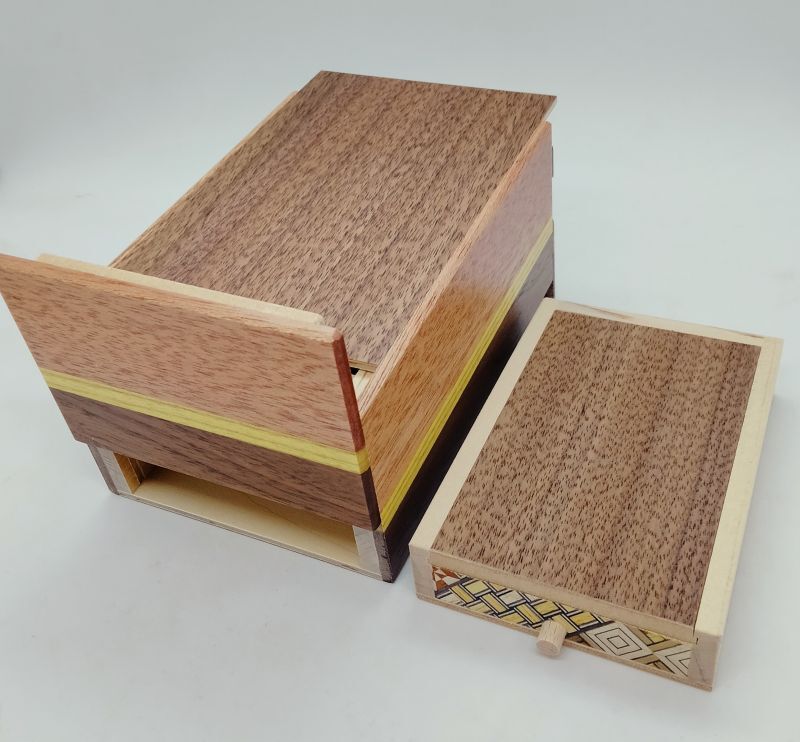 Natural Wood Puzzle Box with Drawer 10 steps - Brain Spice