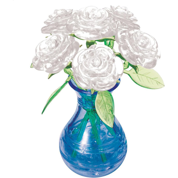 White Roses in Vase Crystal Puzzle - 3D Jigsaw - Brain Spice